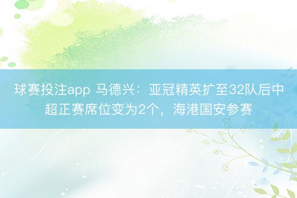 球赛投注app 马德兴：亚冠精英扩至32队后中超正赛席位变为2个，海港国安参赛