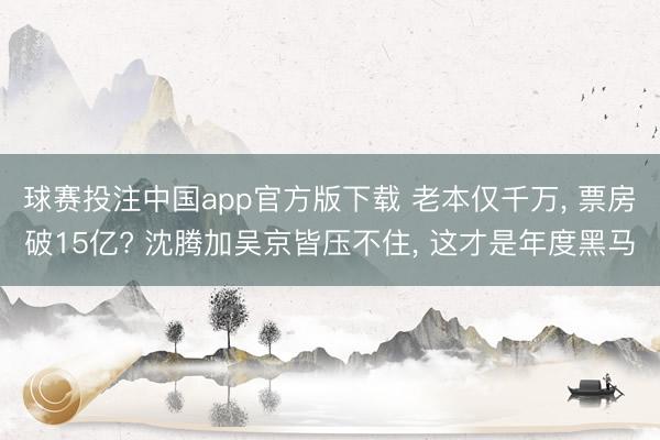 球赛投注中国app官方版下载 老本仅千万, 票房破15亿? 沈腾加吴京皆压不住, 这才是年度黑马
