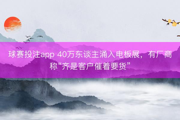球赛投注app 40万东谈主涌入电板展，有厂商称“齐是客户催着要货”