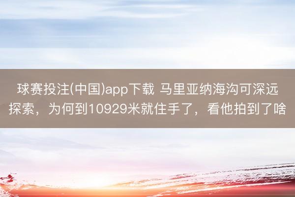 球赛投注(中国)app下载 马里亚纳海沟可深远探索,为何到10929米就住手了,看他拍到了啥