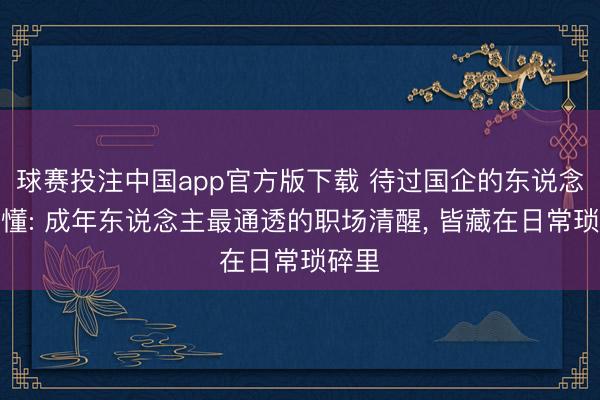 球赛投注中国app官方版下载 待过国企的东说念主才懂: 成年东说念主最通透的职场清醒, 皆藏在日常琐碎里