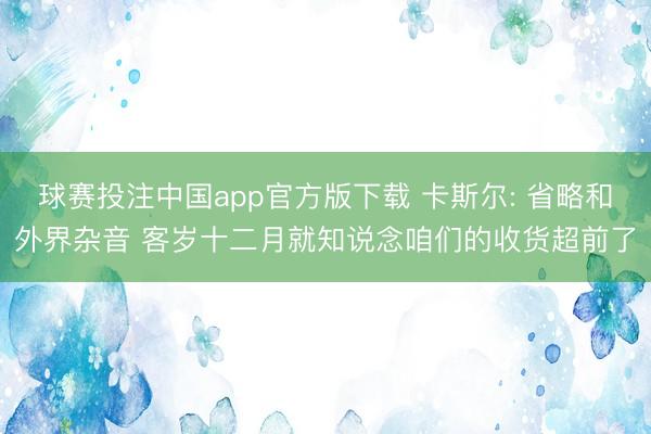 球赛投注中国app官方版下载 卡斯尔: 省略和外界杂音 客岁十二月就知说念咱们的收货超前了