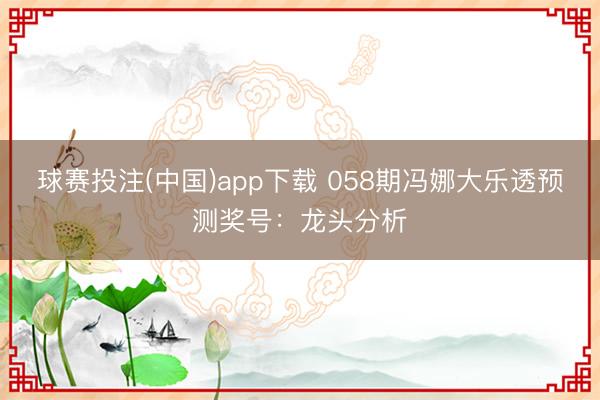 球赛投注(中国)app下载 058期冯娜大乐透预测奖号：龙头分析