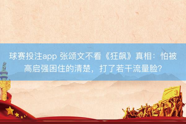 球赛投注app 张颂文不看《狂飙》真相：怕被高启强困住的清楚