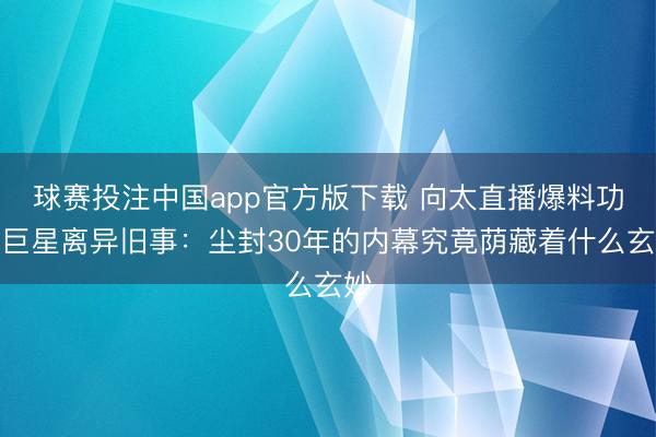 球赛投注中国app官方版下载 向太直播爆料功夫巨星离异旧事:尘封30年的内幕究竟荫藏着什么玄妙