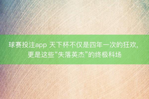 球赛投注app 天下杯不仅是四年一次的狂欢， 更是这些“失落英杰”的终极科场