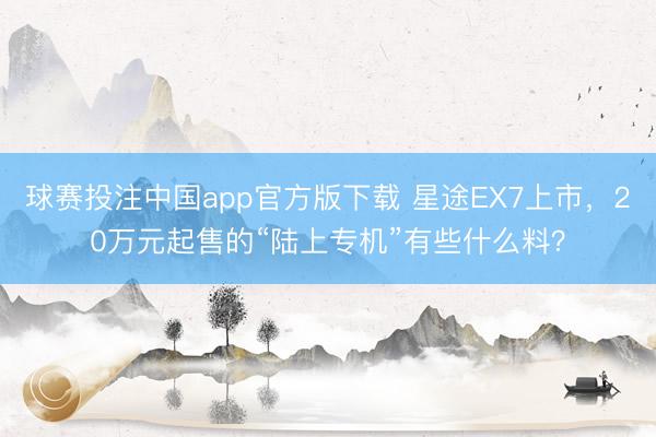 球赛投注中国app官方版下载 星途EX7上市,20万元起售的“陆上专机”有些什么料?